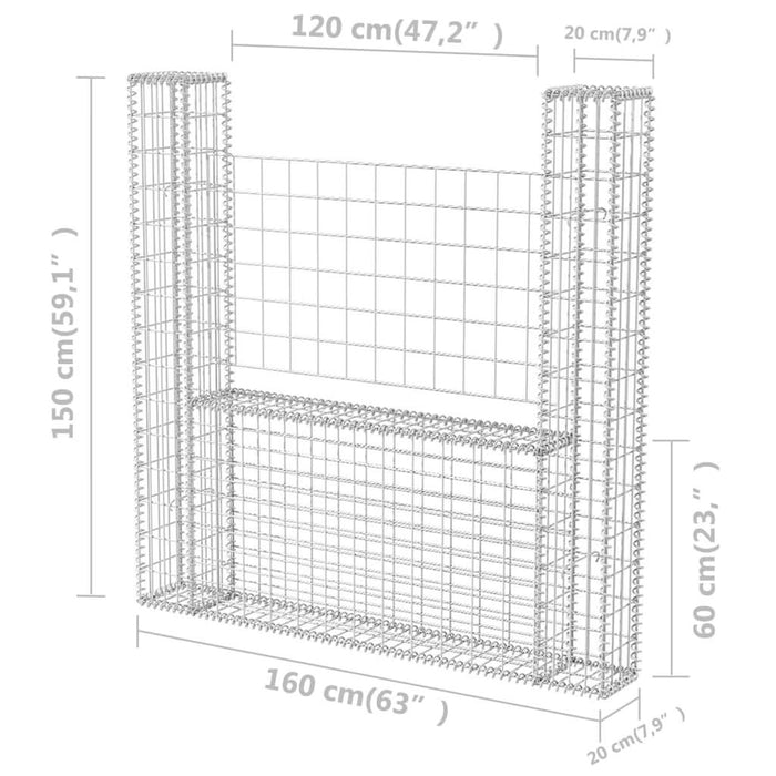 Coș gabion în formă de U, 160 x 20 x 150 cm, oțel galvanizat - WALTI WALTI