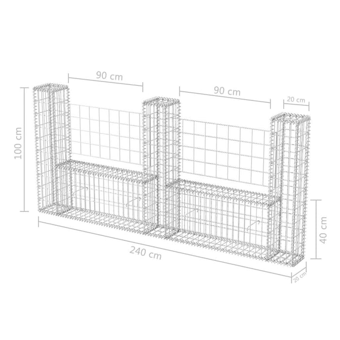 Coș gabion în formă de U, 240 x 20 x 100 cm, oțel galvanizat - WALTI WALTI