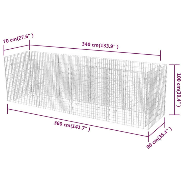 Strat înălțat gabion, 360 x 90 x 100 cm, oțel - WALTI WALTI