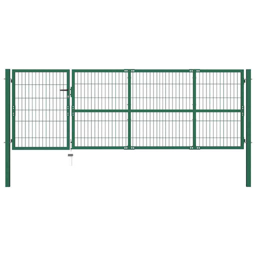 Poartă de gard de grădină cu stâlpi 350x100 cm, oțel, verde - WALTI WALTI