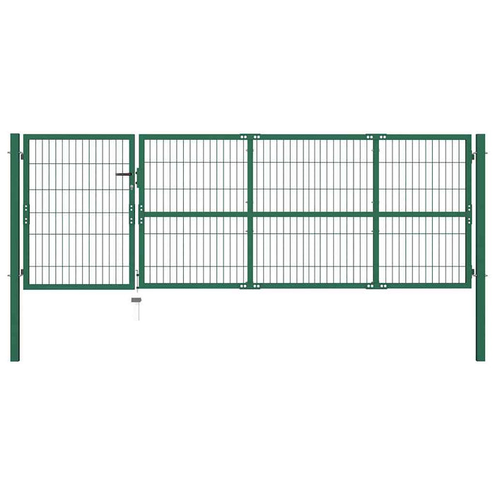 Poartă de gard de grădină cu stâlpi 350x100 cm, oțel, verde WALTI