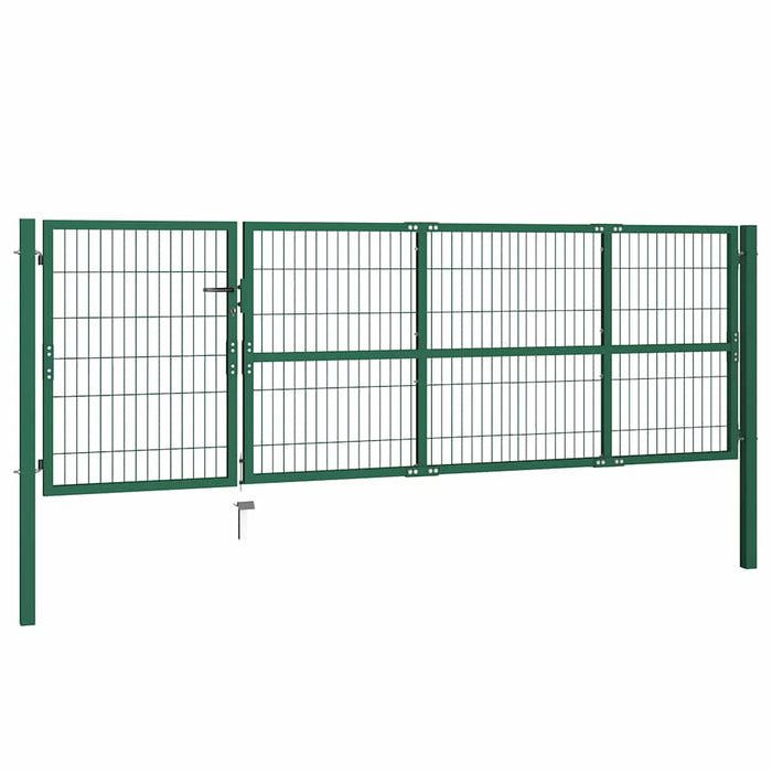 Poartă de gard de grădină cu stâlpi 350x100 cm, oțel, verde WALTI