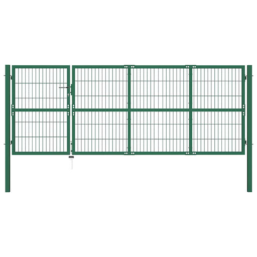 Poartă de gard de grădină cu stâlpi 350x120 cm, oțel, verde - WALTI WALTI