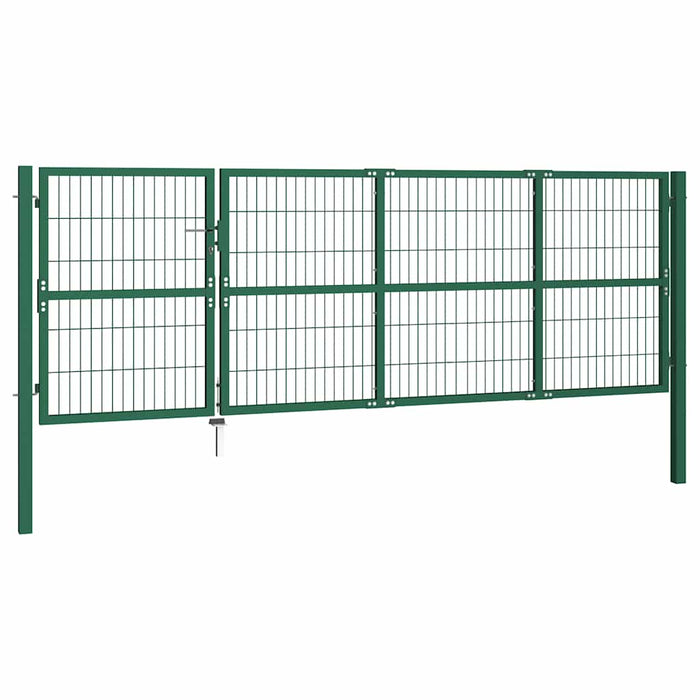Poartă de gard de grădină cu stâlpi 350x120 cm, oțel, verde WALTI