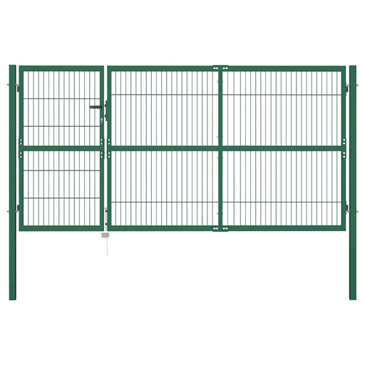 Poartă de gard de grădină cu stâlpi 350x140 cm, oțel, verde - WALTI WALTI