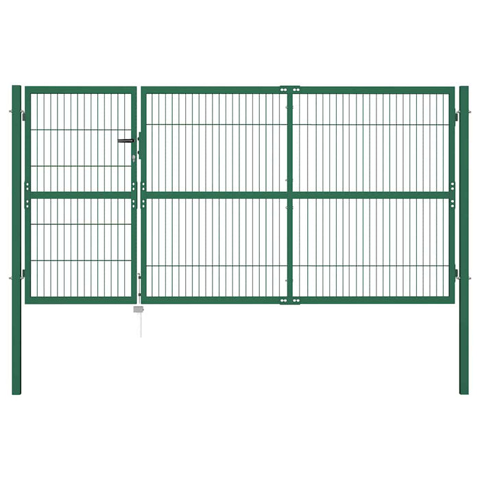 Poartă de gard de grădină cu stâlpi 350x140 cm, oțel, verde WALTI