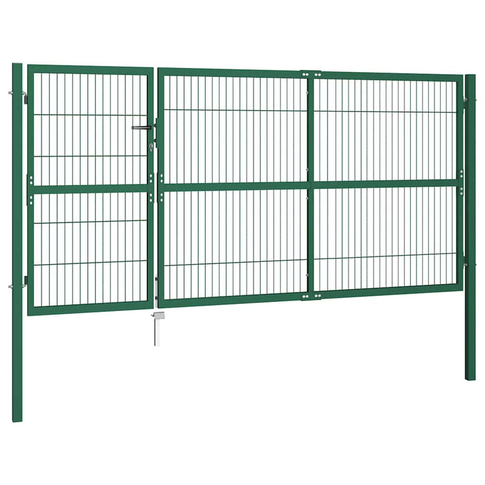 Poartă de gard de grădină cu stâlpi 350x140 cm, oțel, verde WALTI