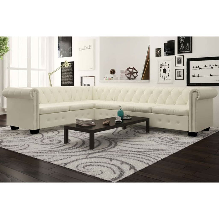 Canapea colțar Chesterfield, piele artificială, 6 locuri, alb - WALTI WALTI