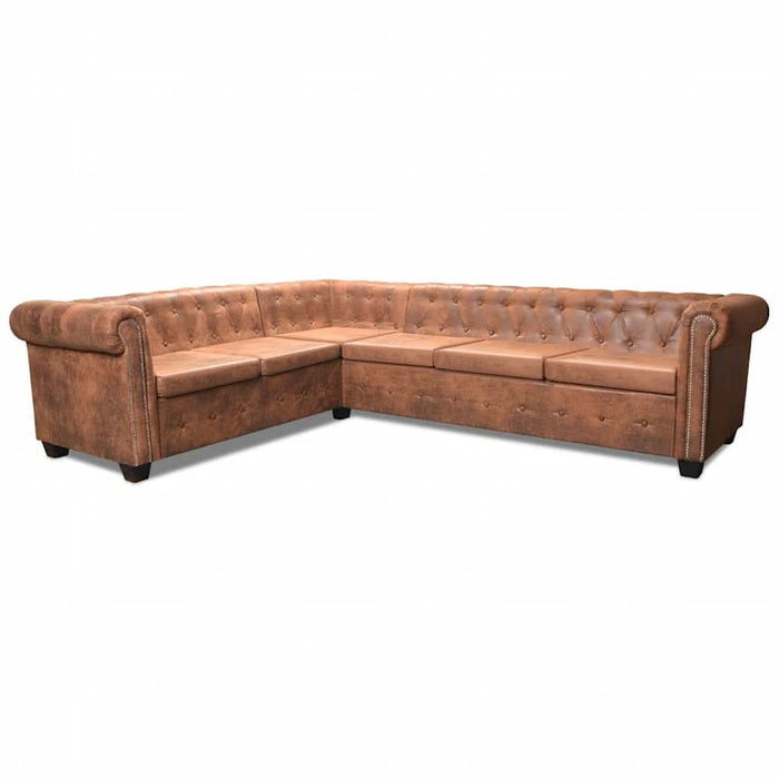 Canapea colțar Chesterfield, 6 locuri, piele artificială, maro - WALTI WALTI