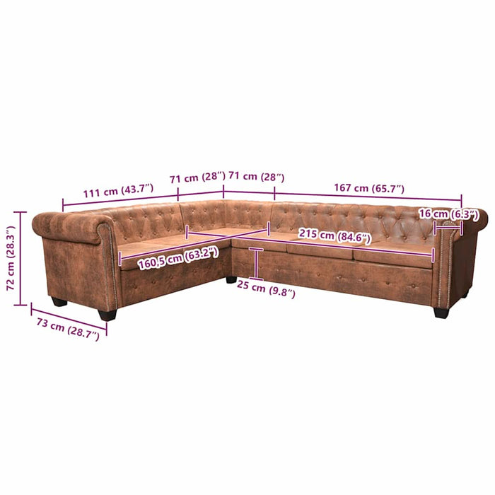 Canapea colțar Chesterfield, 6 locuri, piele artificială, maro - WALTI WALTI