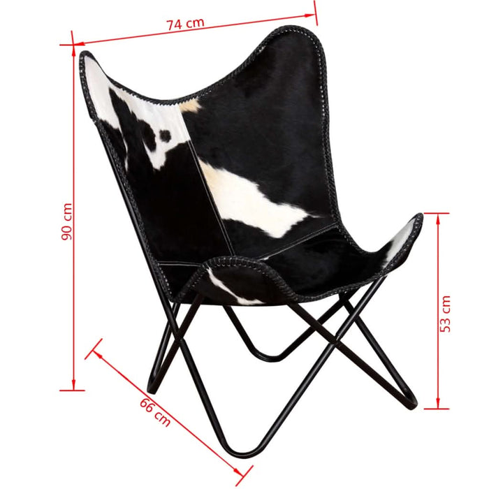 Scaun tip fluture, negru și alb, piele de vacă naturală - WALTI WALTI