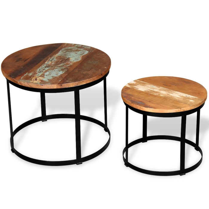 Set măsuță cafea 2 piese 40cm/50cm lemn masiv reciclat rotund - WALTI WALTI