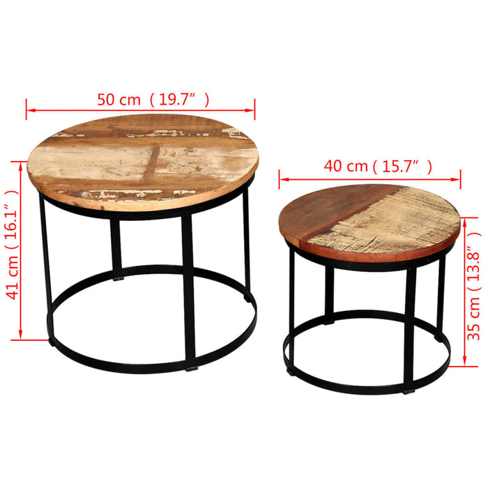 Set măsuță cafea 2 piese 40cm/50cm lemn masiv reciclat rotund - WALTI WALTI