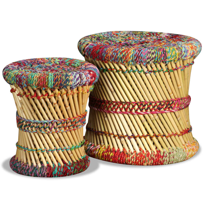 Taburete cu detalii Chindi, 2 buc., multicolor, bambus - WALTI WALTI