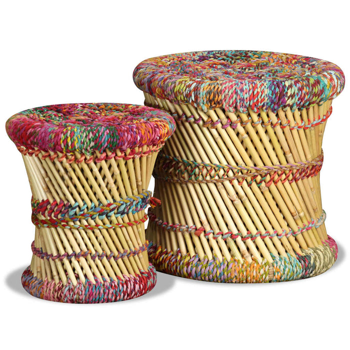 Taburete cu detalii Chindi, 2 buc., multicolor, bambus - WALTI WALTI