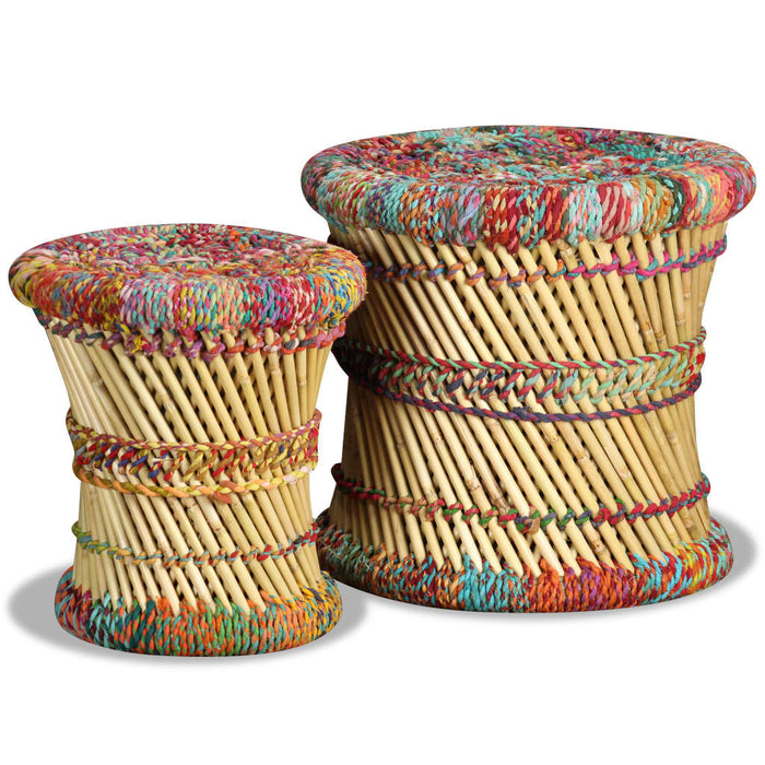 Taburete cu detalii Chindi, 2 buc., multicolor, bambus - WALTI WALTI