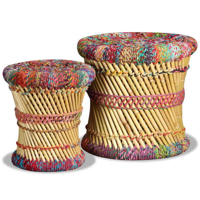 Taburete cu detalii Chindi, 2 buc., multicolor, bambus - WALTI WALTI