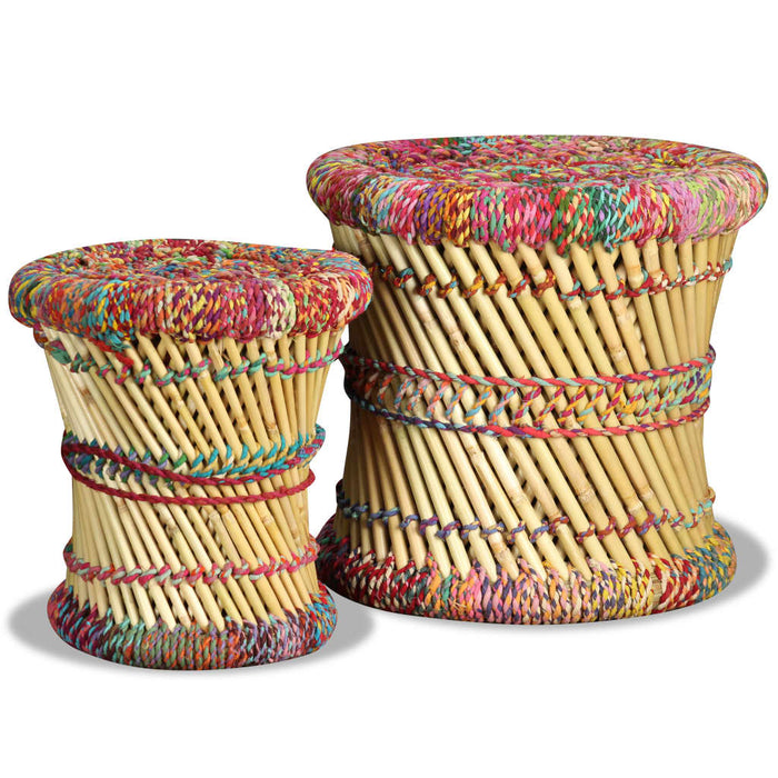 Taburete cu detalii Chindi, 2 buc., multicolor, bambus - WALTI WALTI