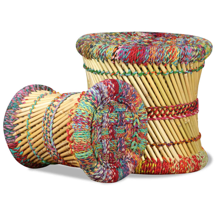 Taburete cu detalii Chindi, 2 buc., multicolor, bambus - WALTI WALTI
