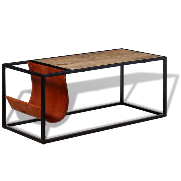 Masuță cafea cu suport reviste din piele naturală, 110x50x45 cm - WALTI WALTI