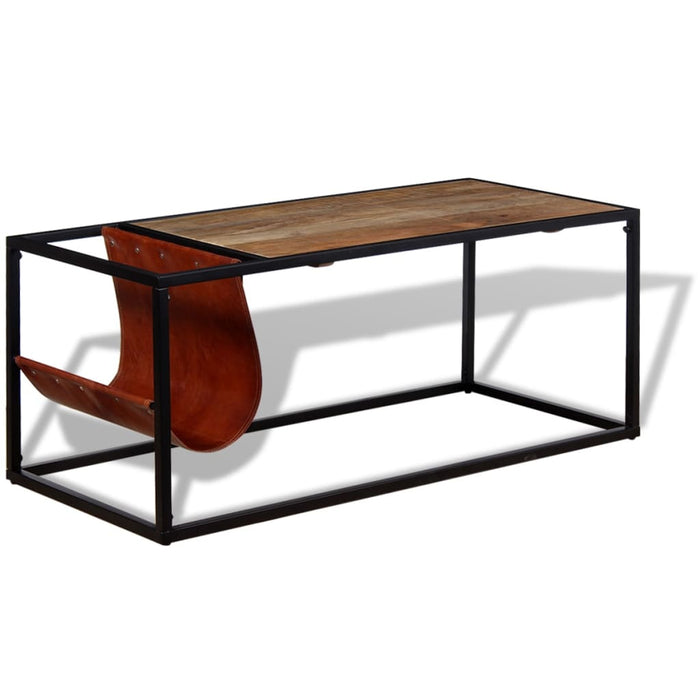 Masuță cafea cu suport reviste din piele naturală, 110x50x45 cm - WALTI WALTI