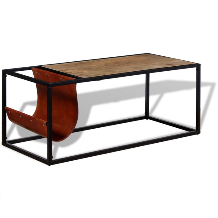 Masuță cafea cu suport reviste din piele naturală, 110x50x45 cm - WALTI WALTI
