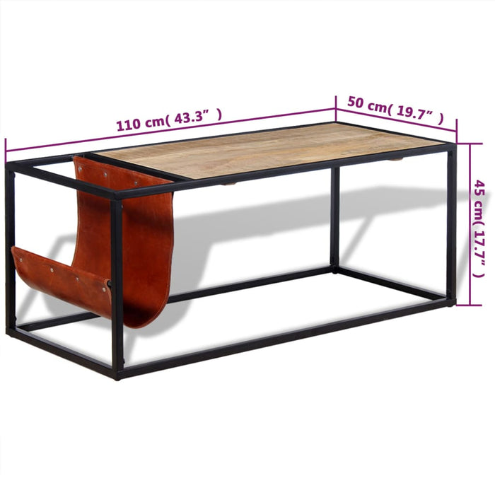 Masuță cafea cu suport reviste din piele naturală, 110x50x45 cm - WALTI WALTI
