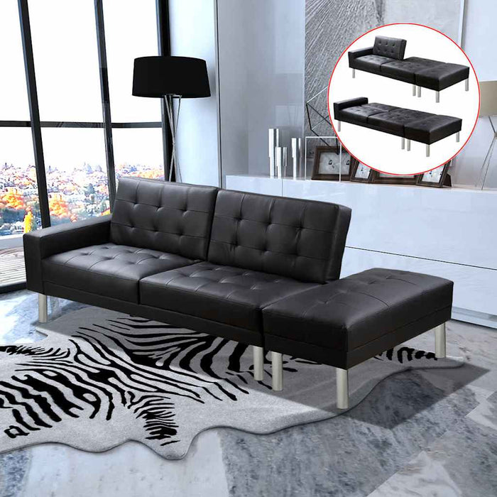 Canapea extensibilă din piele artificială, negru WALTI