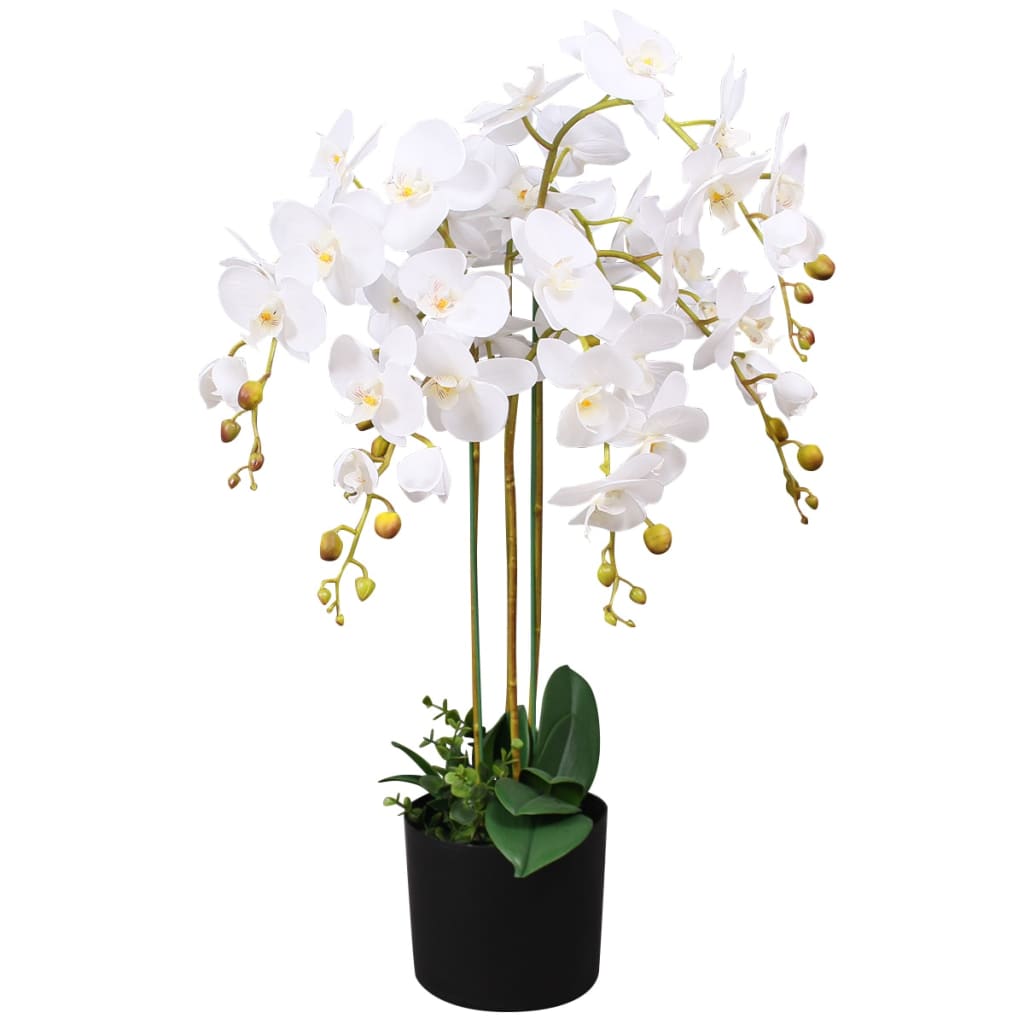 Plantă orhidee artificială cu ghiveci 75 cm Alb