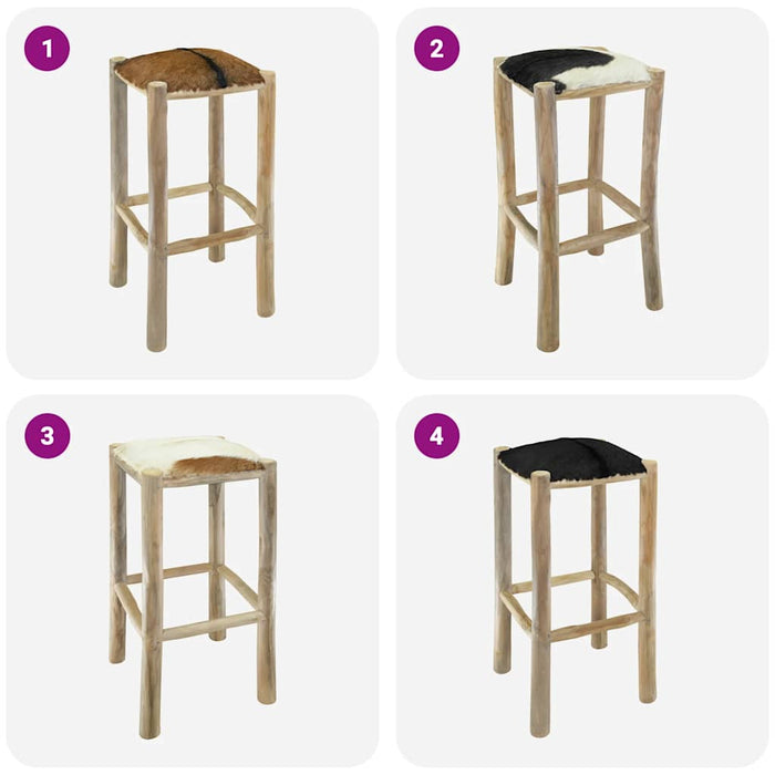 Taburet de bar, piele naturală și lemn masiv de tec - WALTI WALTI