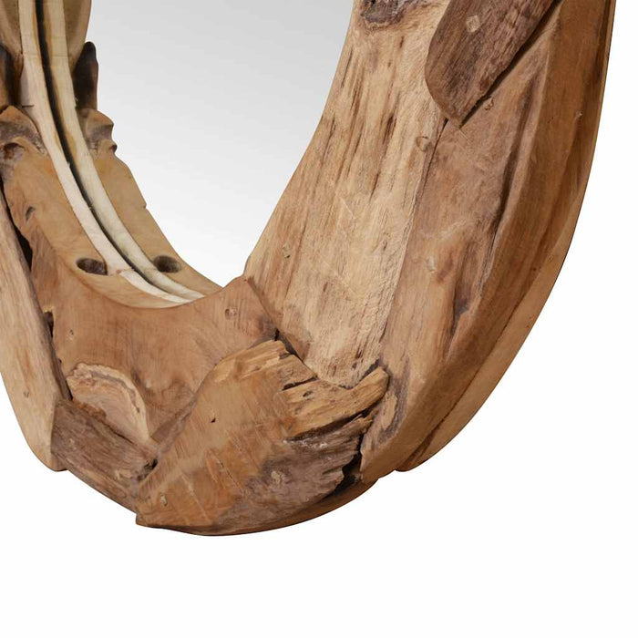Oglindă decorativă, lemn de tec, 80 cm, rotundă WALTI
