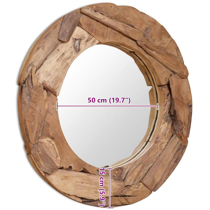 Oglindă decorativă, lemn de tec, 80 cm, rotundă WALTI