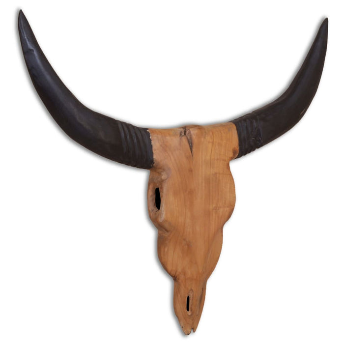 Sculptură craniu de taur montaj pe perete 69x6x60 cm lemn tec - WALTI WALTI