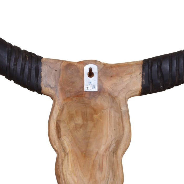 Sculptură craniu de taur montaj pe perete 69x6x60 cm lemn tec - WALTI WALTI