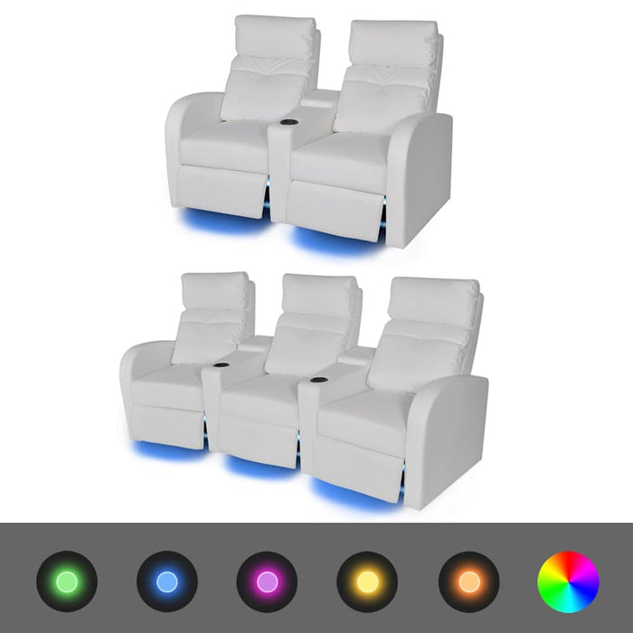 Canapea rabatabilă LED 2+3 locuri 2 piese alb piele artificială WALTI