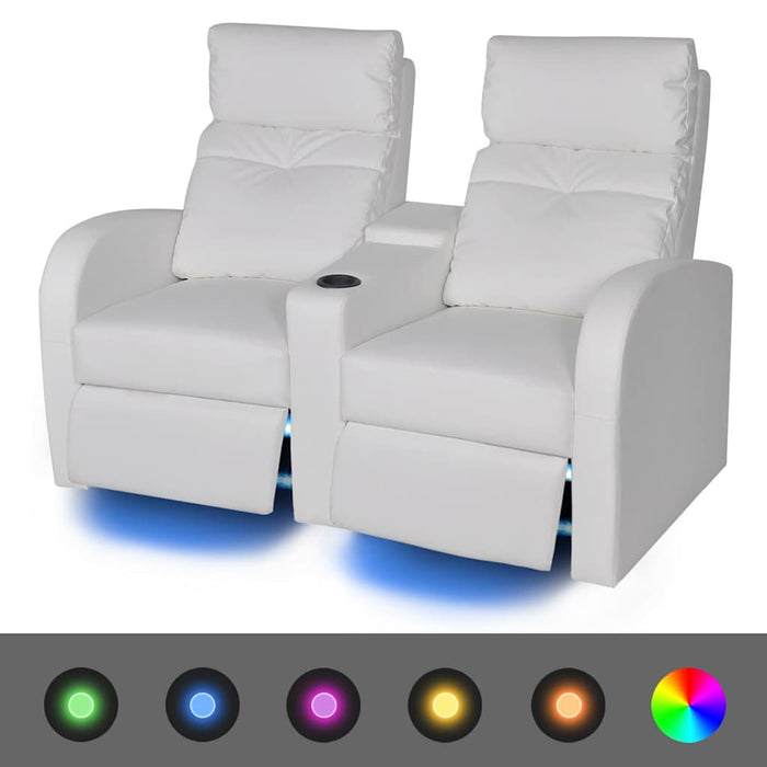 Canapea rabatabilă LED 2+3 locuri 2 piese alb piele artificială WALTI