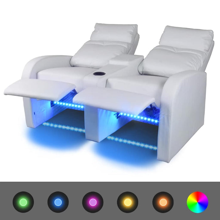 Canapea rabatabilă LED 2+3 locuri 2 piese alb piele artificială WALTI
