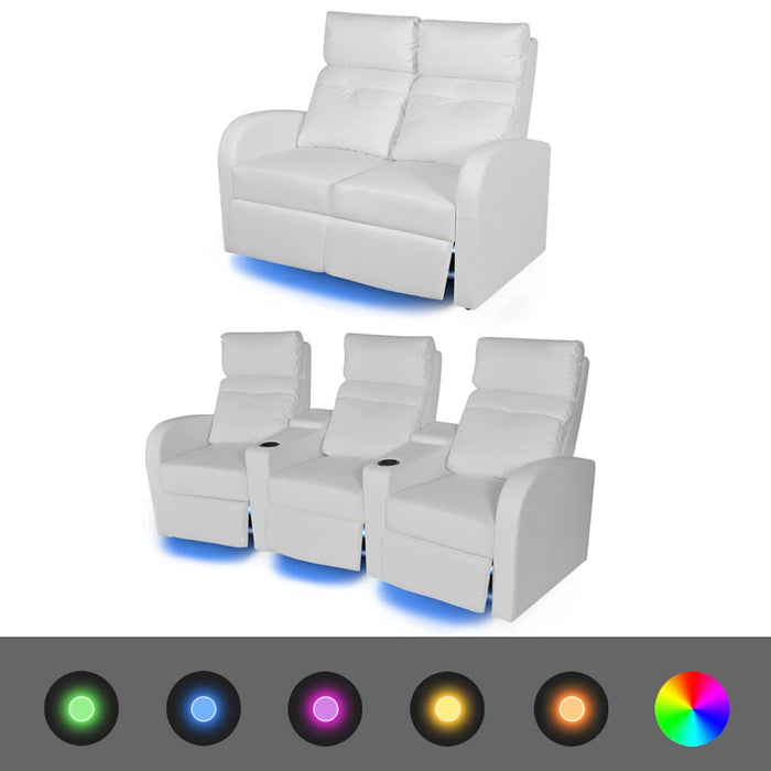 Canapea rabatabilă cu LED, 2+3 locuri, piele artificială, alb WALTI