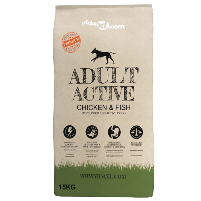 Hrană câini uscată Premium, pui & pește adulți activi, 15 kg - WALTI WALTI