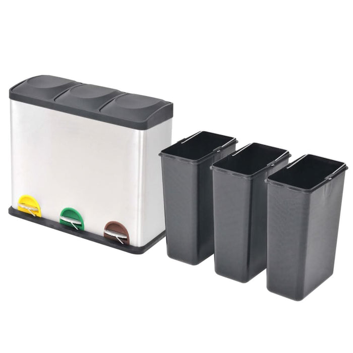 Coș gunoi cu pedale pentru reciclare, oțel inoxidabil, 54 L - WALTI WALTI