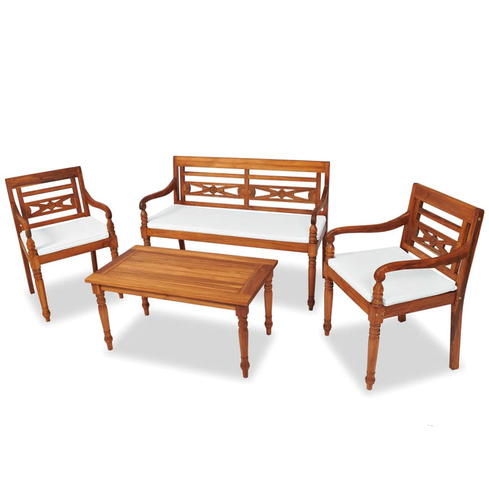 Set mobilier de grădină cu perne, 4 piese, lemn masiv de tec - WALTI WALTI