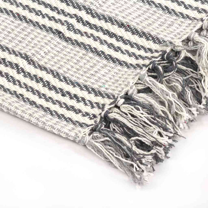 Pătură decorativă cu dungi, bumbac, 125 x 150 cm, gri și alb - WALTI WALTI