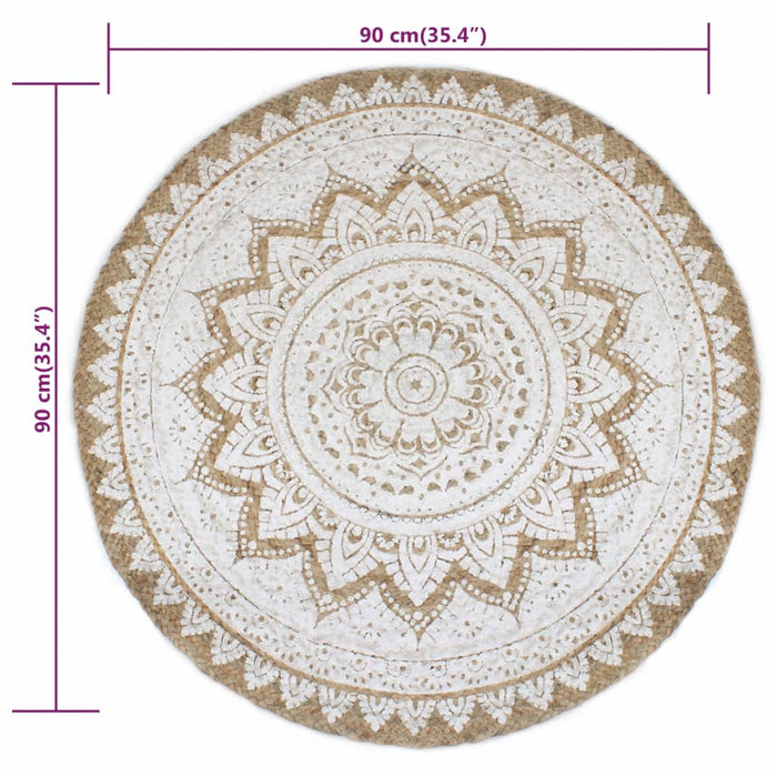 Covor din iută împletită cu imprimeu, 90 cm, rotund - WALTI WALTI