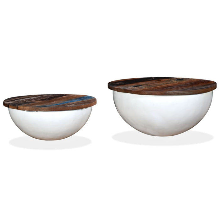 Set măsuțe cafea, 2 piese, alb, lemn masiv reciclat, formă bol - WALTI WALTI