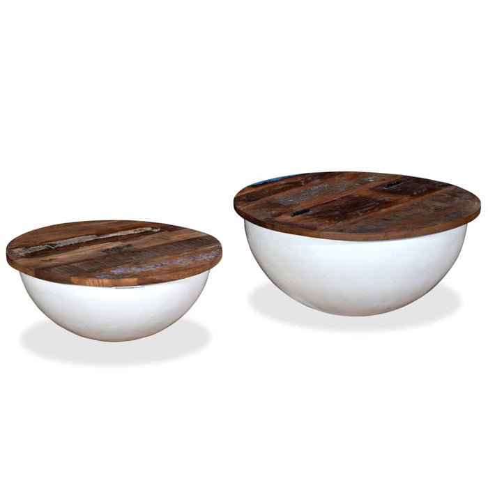 Set măsuțe cafea, 2 piese, alb, lemn masiv reciclat, formă bol - WALTI WALTI