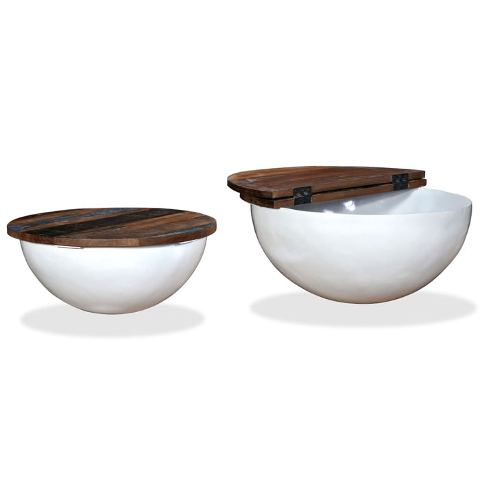 Set măsuțe cafea, 2 piese, alb, lemn masiv reciclat, formă bol - WALTI WALTI