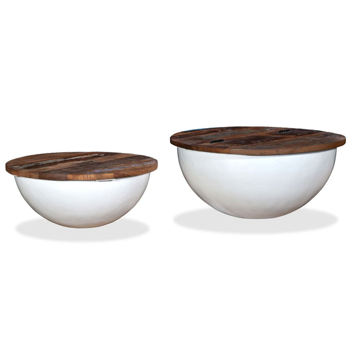 Set măsuțe cafea, 2 piese, alb, lemn masiv reciclat, formă bol - WALTI WALTI