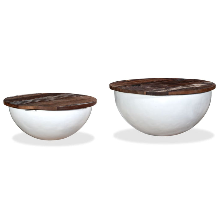 Set măsuțe cafea, 2 piese, alb, lemn masiv reciclat, formă bol - WALTI WALTI