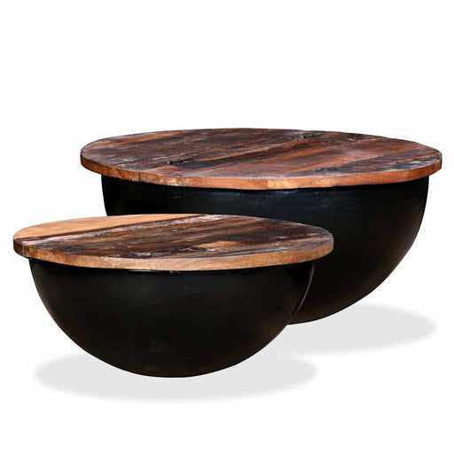 Set măsuțe cafea, 2 piese, negru, lemn masiv reciclat formă bol - WALTI WALTI