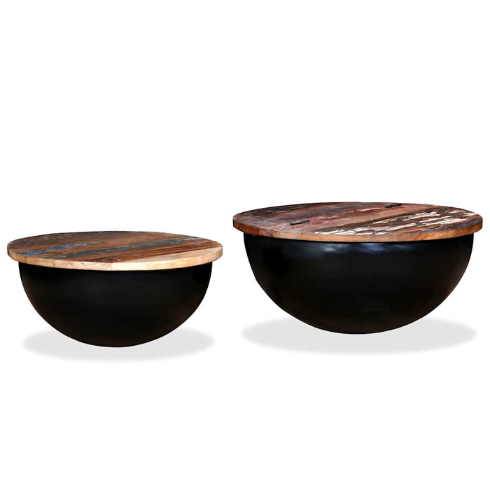 Set măsuțe cafea, 2 piese, negru, lemn masiv reciclat formă bol - WALTI WALTI